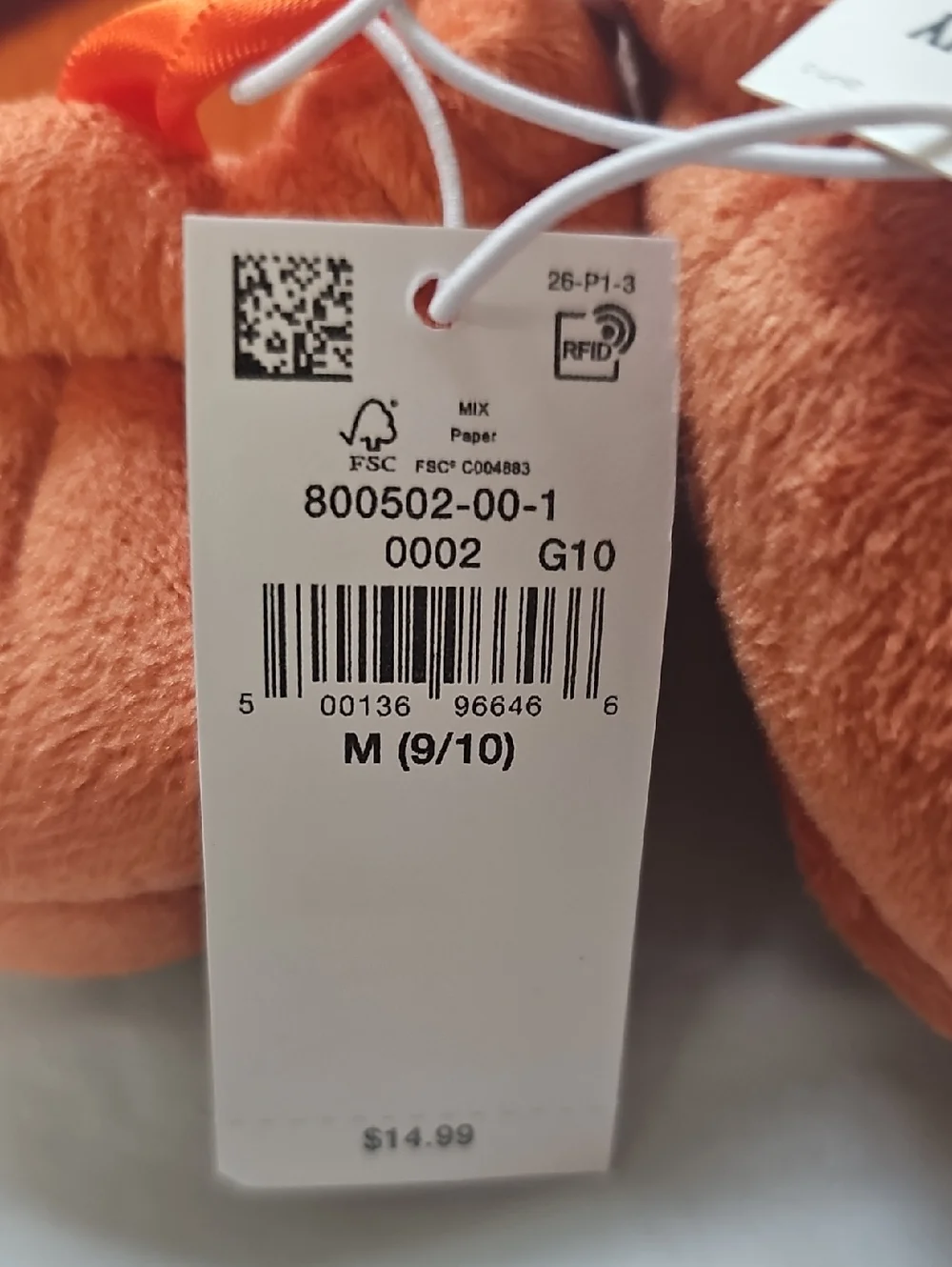 Old Navy Kid Medium 9/10 Orange PumpkinJack O'Lantern Plush Slip-On Slippers New
